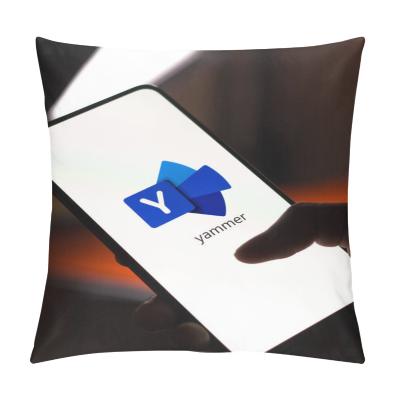 Personality  West Bangal, India - November 11, 2021 : Microsoft Yammer Logo On Phone Screen Stock Image. Pillow Covers