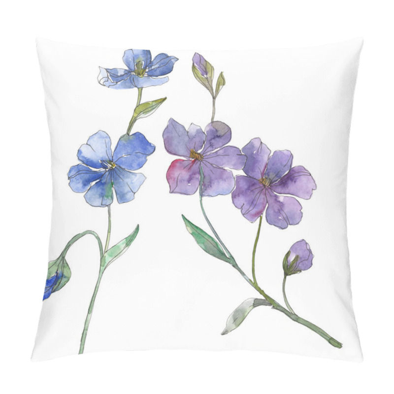 Personality  Blue And Purple Flax Floral Botanical Flower. Wild Spring Leaf Wildflower Isolated. Watercolor Background Illustration Set. Watercolour Drawing Fashion Aquarelle. Isolated Flax Illustration Element. Pillow Covers