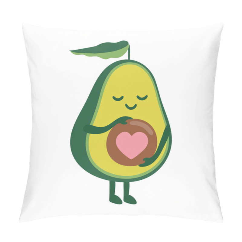 Personality  Vector Illustration Of Avocado Mom. A Cute, Smiling Avocado Hugs A Bone With Her Hands. Pillow Covers