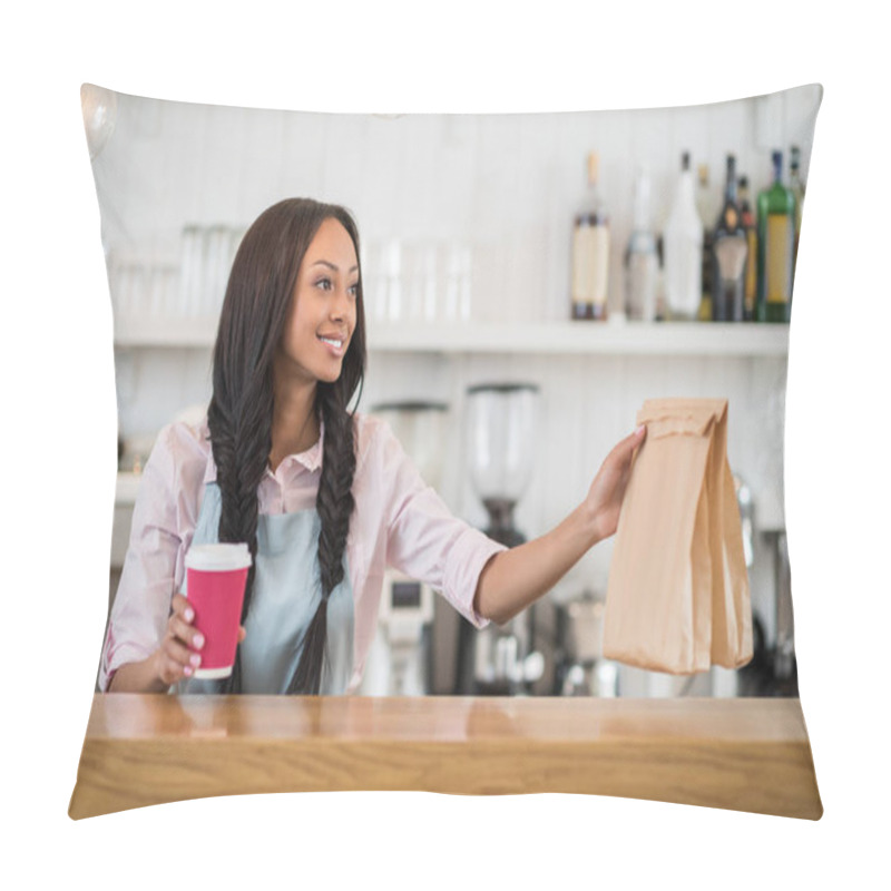 Personality  Waitress With Take Away Order Pillow Covers