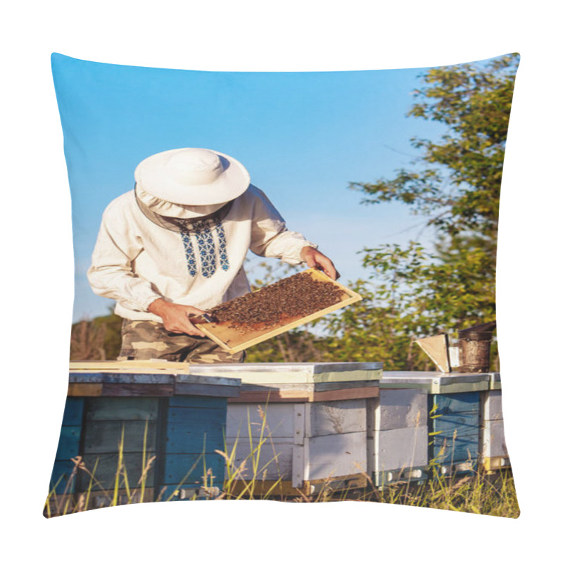 Personality  Beekeeper Working Collect Honey. Beekeeping Concept Pillow Covers