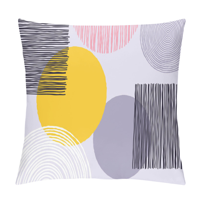 Personality  Abstract Patchwork Pattern Background Of Vector Doodle Sketch Patch Work Or Artwork With Geometric Circle And Line Art Shapes On White Background Pillow Covers