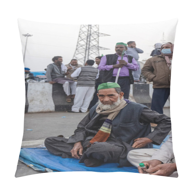 Personality  NEW DELHI, INDIA - DECEMBER 2020 : Thousands Of Farmers From Various States March Towards The India Capital To Protest Against New Agricultural Laws They Say Will Severely Hurt Their Incomes, Loss Of Land According To Farmers Union. Pillow Covers