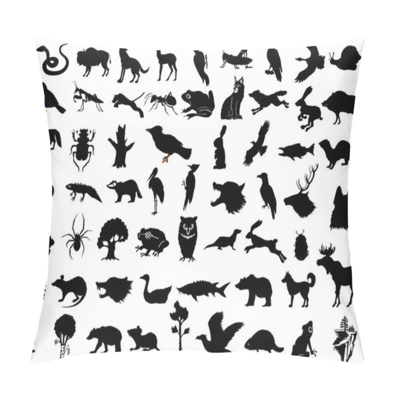 Personality  Big Set Of Vector Silhouettes Of Animals, Plants And Landscapes Pillow Covers