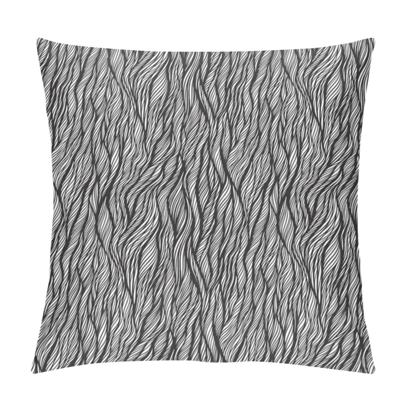 Personality  Abstract Monochrome Black And White Doodle Seamless Pattern. Hand Drawn Waves Ornament. Vector Illustration Pillow Covers