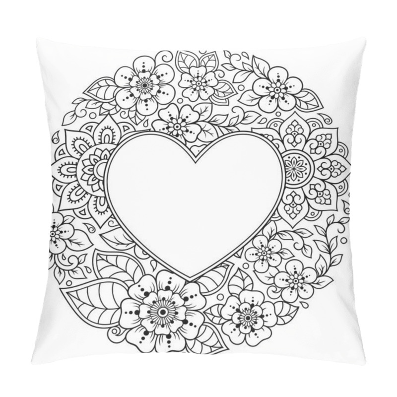 Personality  Circular Pattern In Form Of Mandala With Frame In Shape Of Heart. Decorative Ornament In Ethnic Oriental Mehndi Style. Outline Doodle Hand Draw Vector Illustration. Antistress Coloring Book Page. Pillow Covers