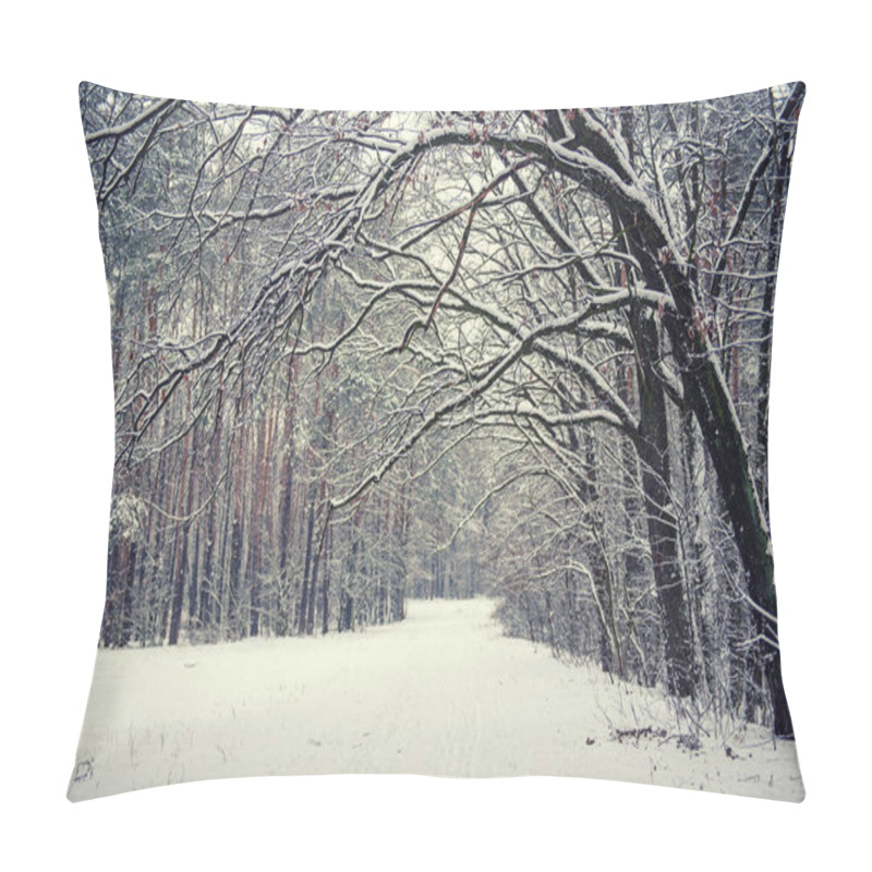 Personality  Winter Forest With Path Pillow Covers