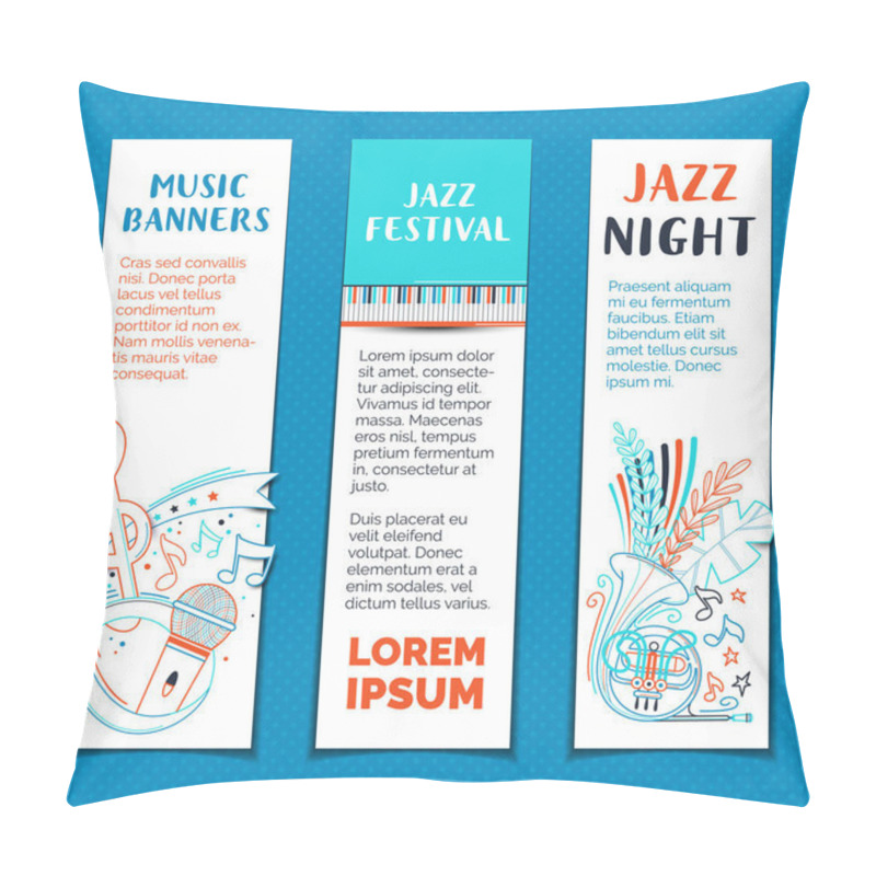 Personality  Jazz Festival Hand Drawn Vector Banner Templates Set. Night Live Performance Bright Outline On White Background Minimalist Poster Design Layout With Copyspace. Piano Keys Colorful Line Art Pillow Covers