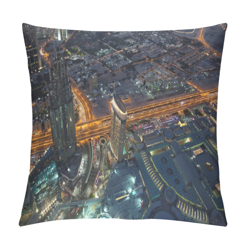 Personality  UAE, DUBAI, JANUARY 31, 2016: View On Evening Dubai Downtown From 125th Floor Of Burj Khalifa Skyscraper. At The Top Burj Khalifa, United Arab Emirates, Persian Gulf, Arabian Peninsula, Middle East Pillow Covers