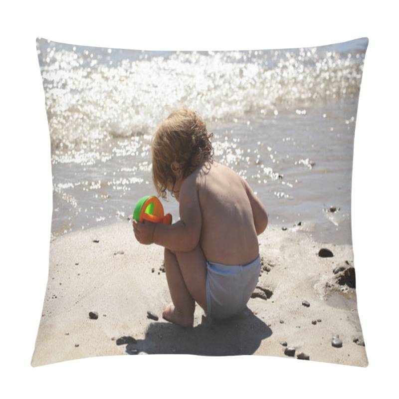 Personality  Little Boy On Beach Pillow Covers