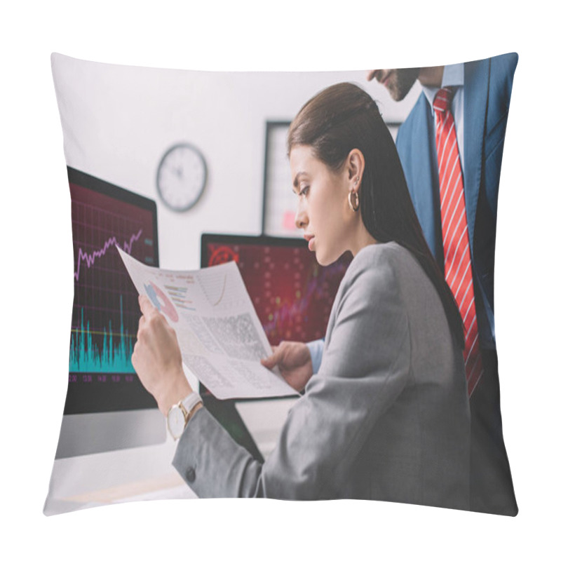 Personality  Side View Of Analysts Working With Graphs While Testing Security Of Computer Systems Pillow Covers