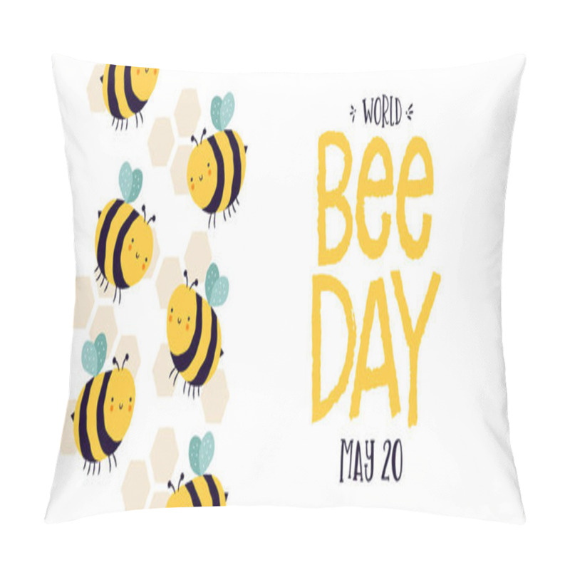 Personality  World Bee Day Web Banner Illustration Of Cute Bumblebee Swarm In Funny Hand Drawn Children Cartoon Style. Eco Friendly Holiday Event Design For Bees Conservation. Pillow Covers