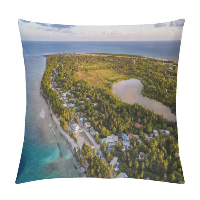 Personality  Aerial View Of Tropical Beach Landscape At Fuvahmulah Island, A Famous Dive Site For Tiger Sharks In South Maldives. Summer Holiday And Vacation Travel Concepts Pillow Covers