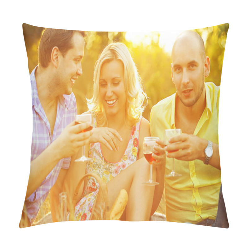 Personality  Summer Weekend Concept. Portrait Of Happy Group Of Friends In Tr Pillow Covers