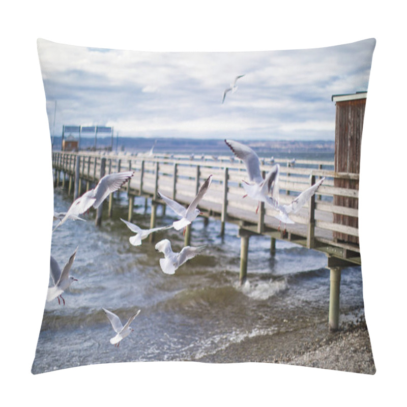 Personality  Steamer Dock In Diessen Am Ammersee, Bavaria, With Flying Seagulls Pillow Covers