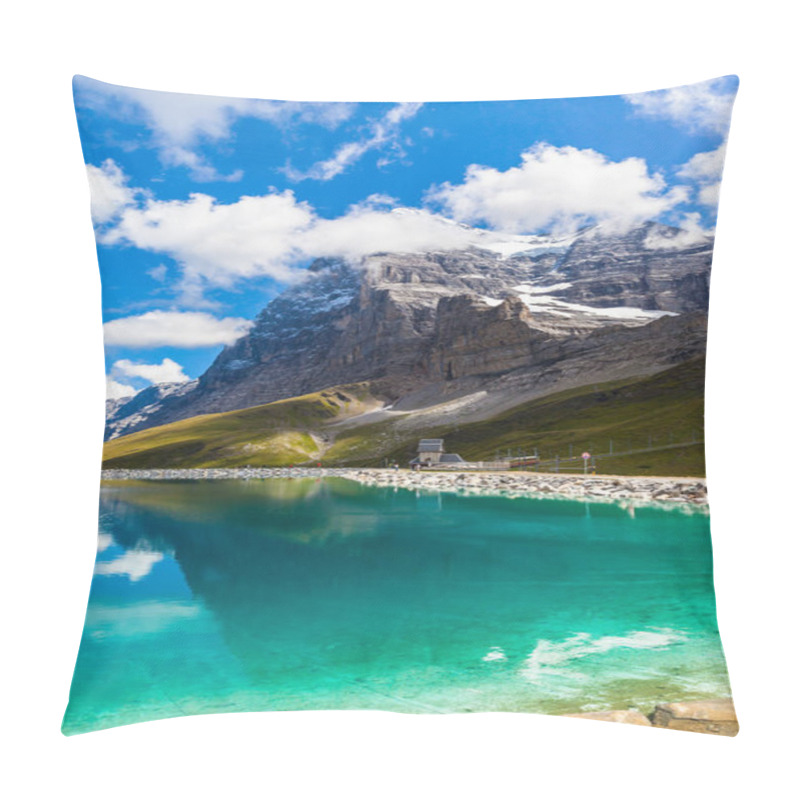 Personality  Stunning View Of Eiger Northface And The Glacier At The Lake Side Of Fallbodensee On Bernese Oberland, Switzerland. Pillow Covers