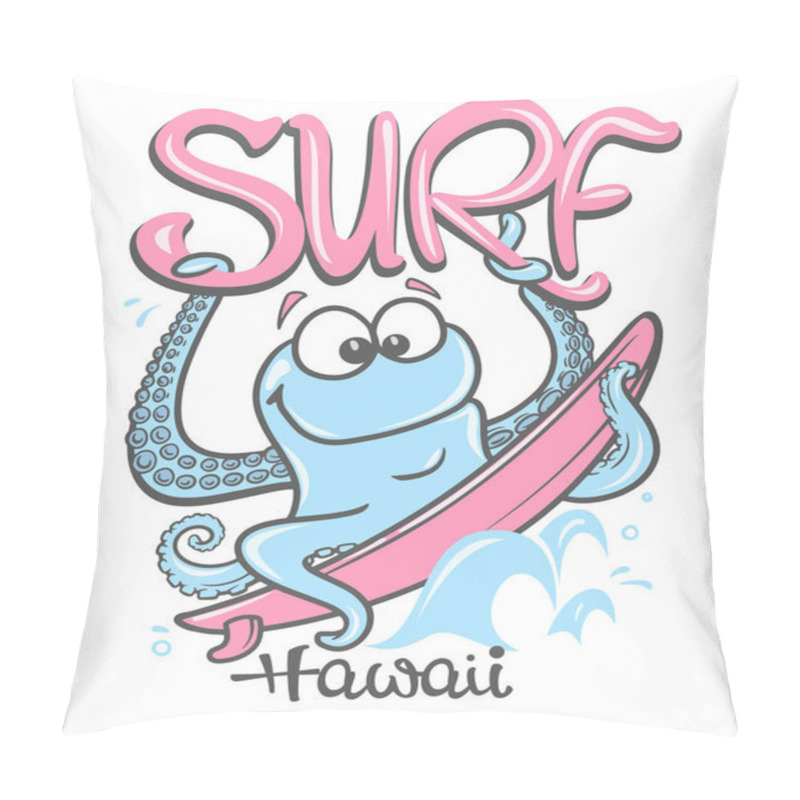 Personality  Octopus Summer Surfing, Print Design For Apparel. Pillow Covers