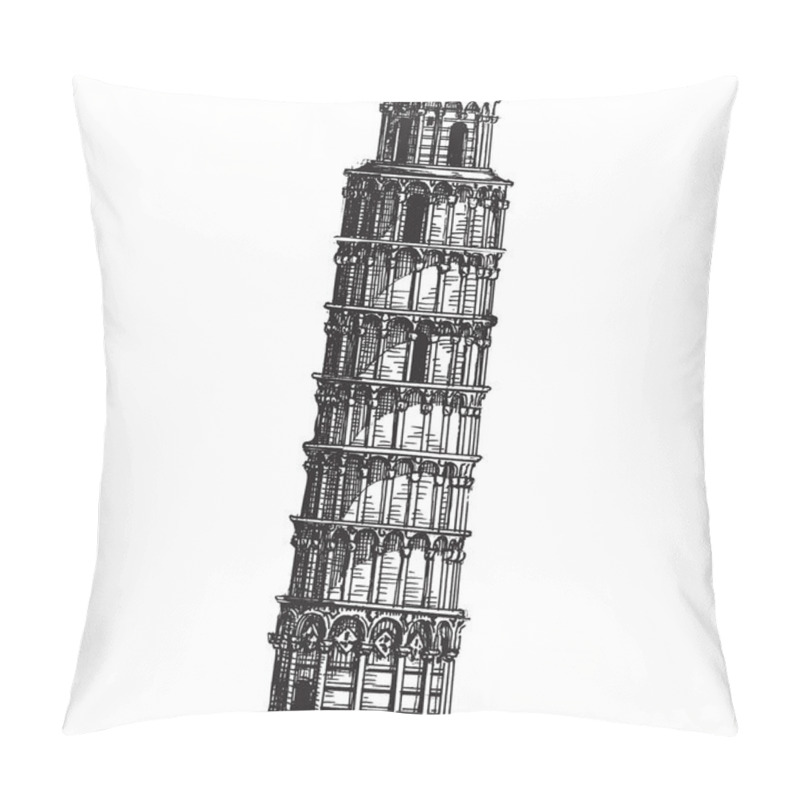 Personality  Italy. Leaning Tower Of Pisa On A White Background. Sketch Pillow Covers