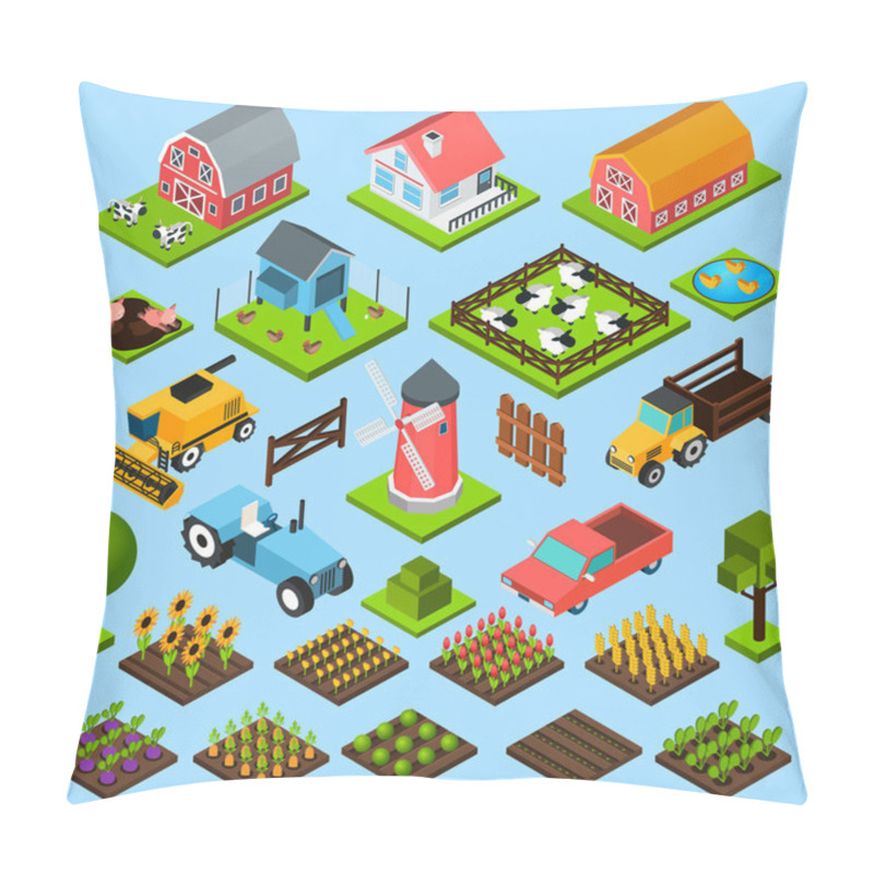 Personality  Farm Isometric Icons Set Pillow Covers