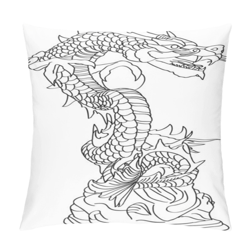 Personality  Chinese Style Dragon Statue Vector Line Sketched Up, EPS 10. Pillow Covers