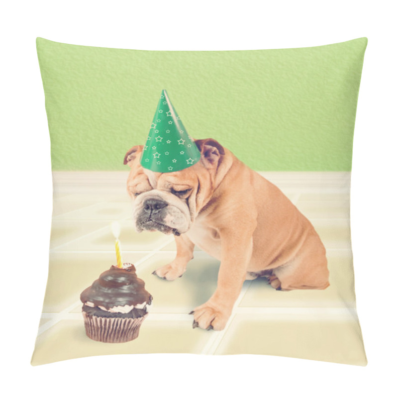 Personality  Bulldog Looking At Birthday Cake Pillow Covers