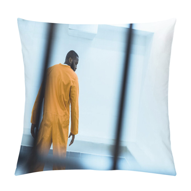 Personality  Back View Of African American Prisoner In Prison Cell Pillow Covers