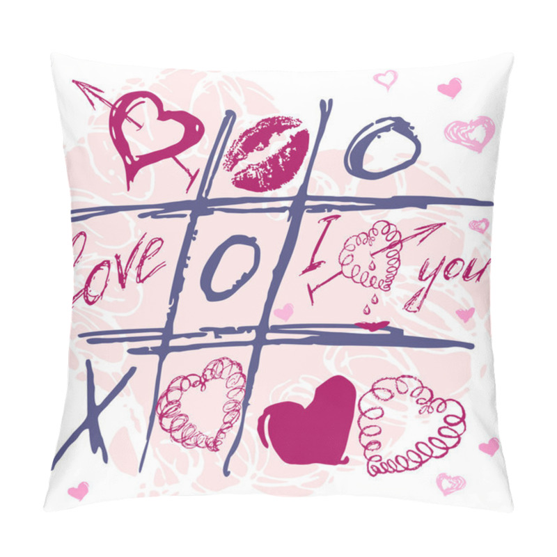 Personality  Hand Drawn Vector Tic Tac Toe Love Kiss Hearts. Pillow Covers