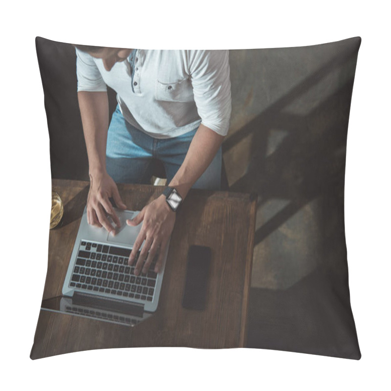 Personality  Young Man Working On Laptop Pillow Covers