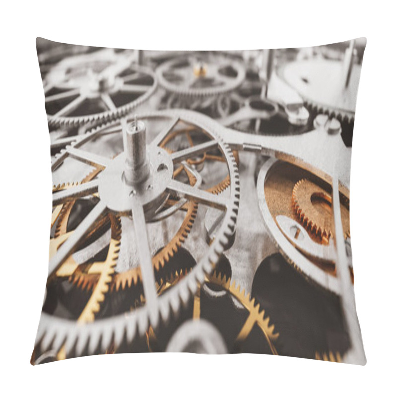 Personality  Gears And Cogs In Clockwork Watch Mechanism. Craft And Precision - Elegant Detailed Stainless Steel And Metal. 3D Illustration Pillow Covers