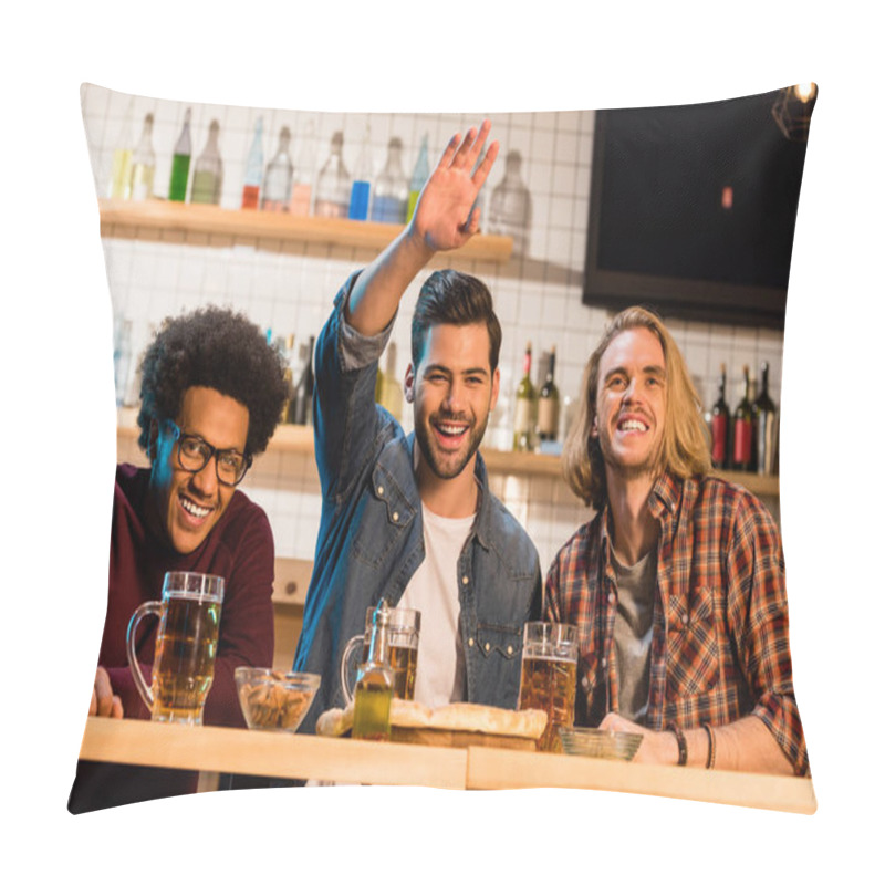 Personality  Friends With Pizza And Beer In Bar Pillow Covers