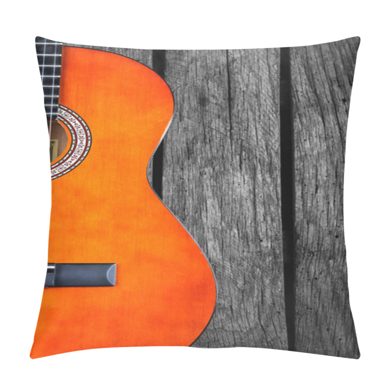 Personality  Spanish Guitar On Wood Background Pillow Covers