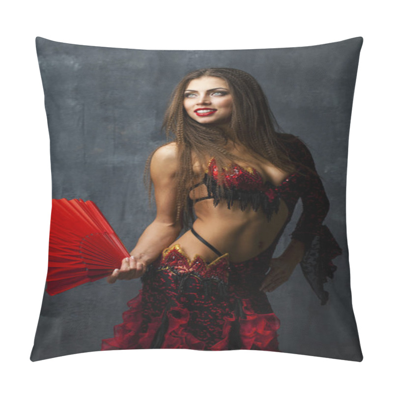 Personality  Woman Traditional Spanish Flamenco Dancer Dancing In A Red Dress Pillow Covers