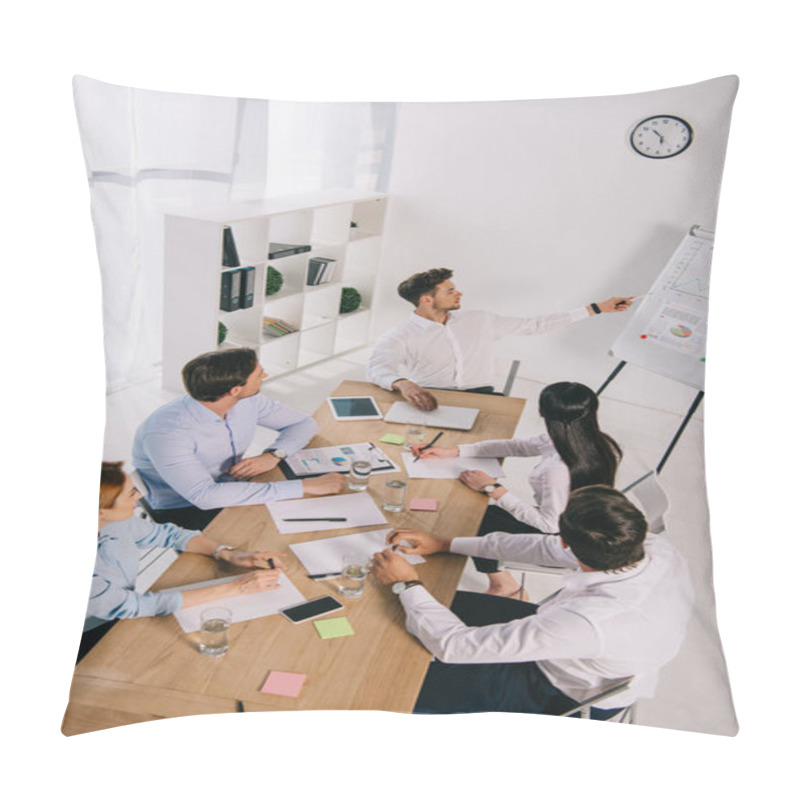 Personality  High Angle View Of Business Colleagues Having Business Training In Office Pillow Covers