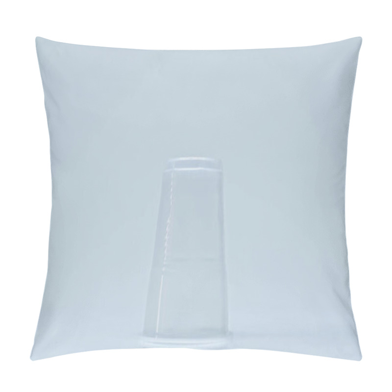 Personality  Plastic Cup On Grey Background With Copy Space, Environmental Concept Pillow Covers