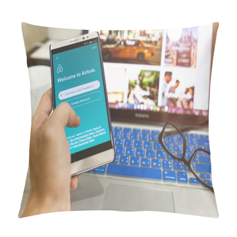 Personality  Android Device Showing Airbnb Application On The Screen Pillow Covers