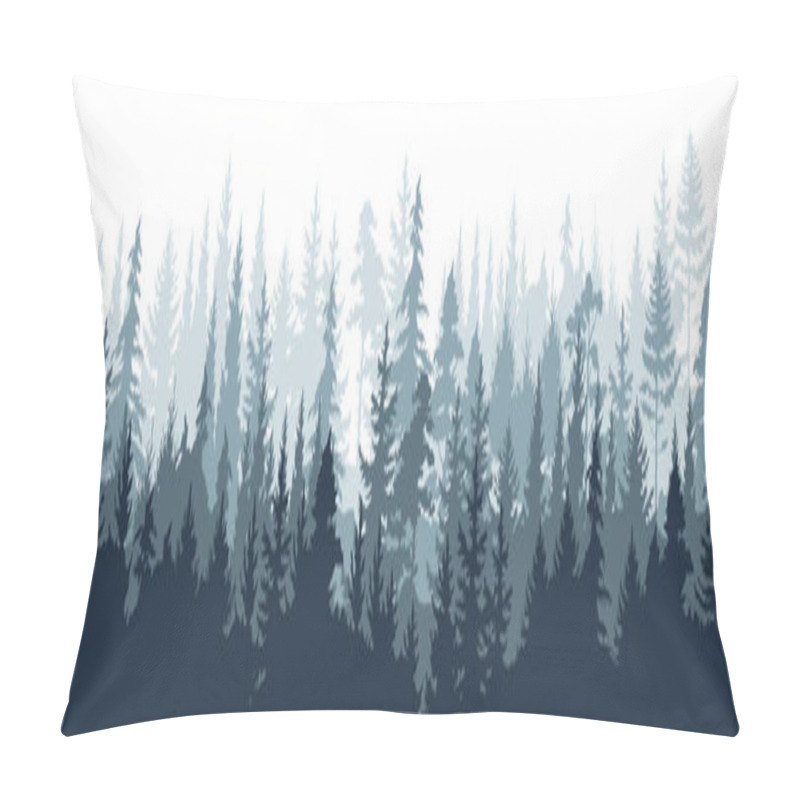 Personality  Pine Forest. Silhouette Wood Tree Background, Wild Nature Woodland Landscape. Vector Foggy Misty Scene Pillow Covers