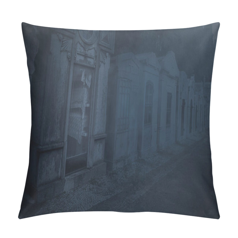 Personality  Moonlit Old European Cemetery In A Foggy Night Pillow Covers