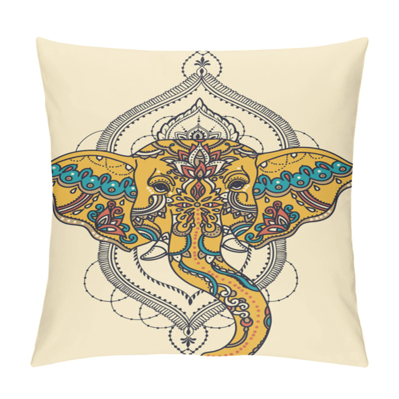 Personality  Head Of Elephant With Beautiful Orient Style Frame, Can Be Used For Tattoo Or Coloring Book, Vector Illustration Pillow Covers