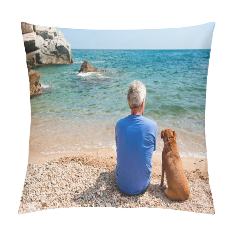 Personality  Man With His Dog At The Beach Pillow Covers