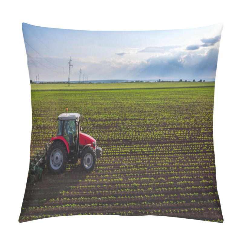 Personality  Tractor Cultivating Field At Spring  Pillow Covers