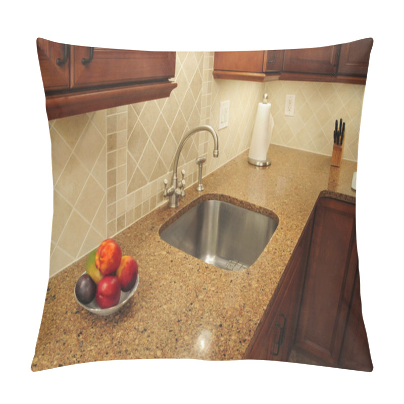 Personality  Steel Sink In A Remodeled Kitchen Pillow Covers