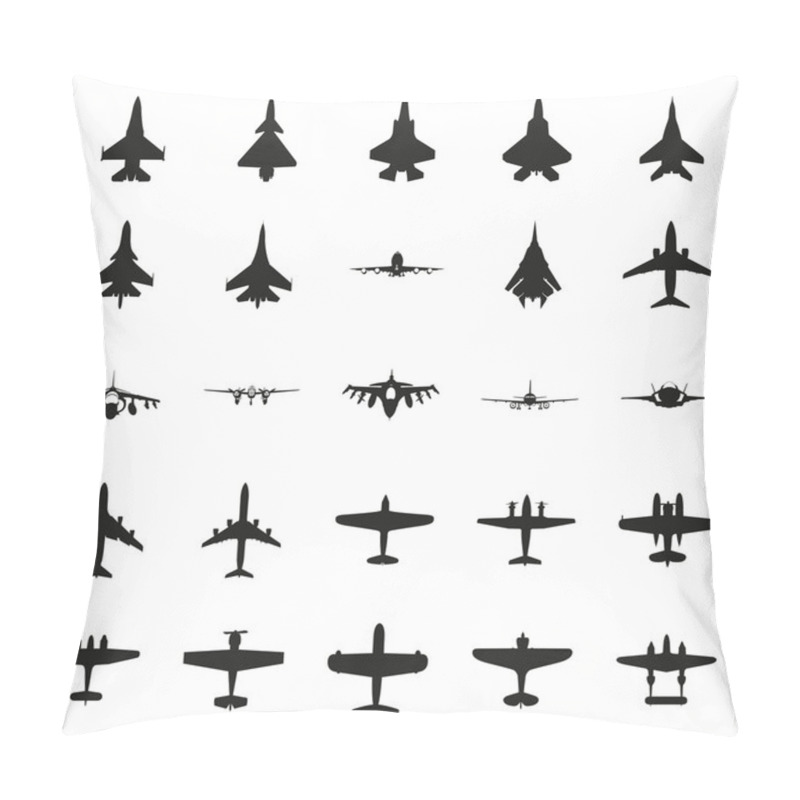 Personality  Different Monochrome Vector Airplanes Icon Set Pillow Covers