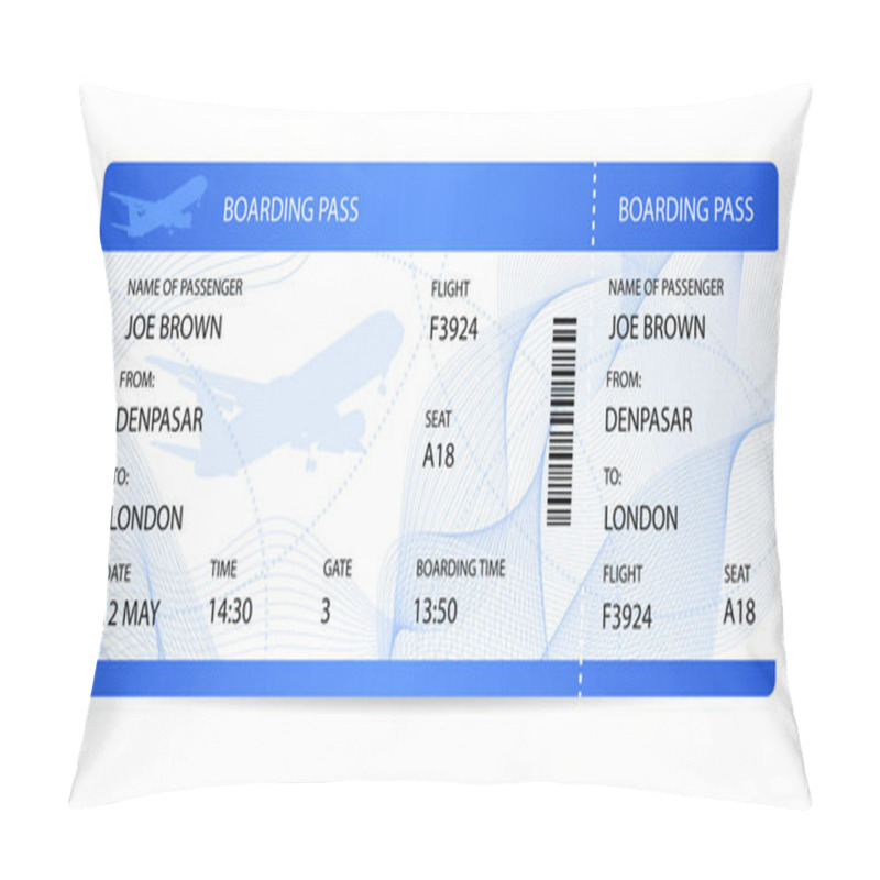 Personality  Boarding Pass (ticket, Traveler Check Template) With Aircraft (airplane Or Plane) Silhouette On Background. Travel By Aerial Transport. Enjoy Your Vacation. Isolated Vector On White Pillow Covers