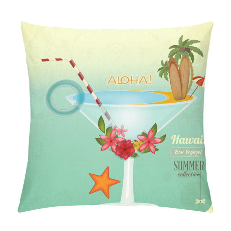 Personality  Summer Cocktail Card In Retro Style Pillow Covers