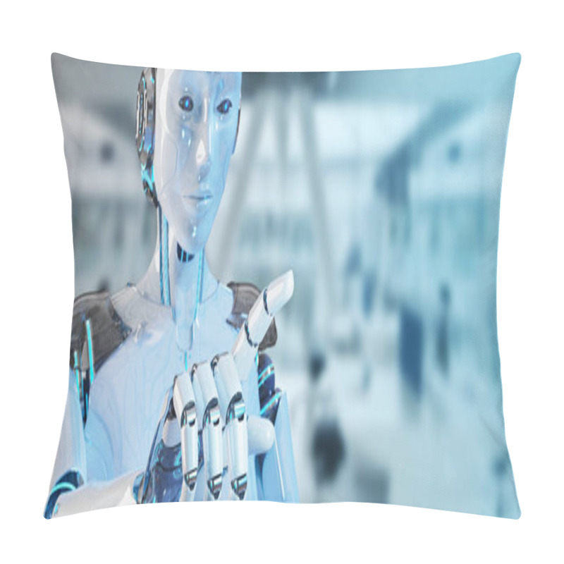 Personality  White Woman Cyborg Pointing Her Finger 3D Rendering Pillow Covers