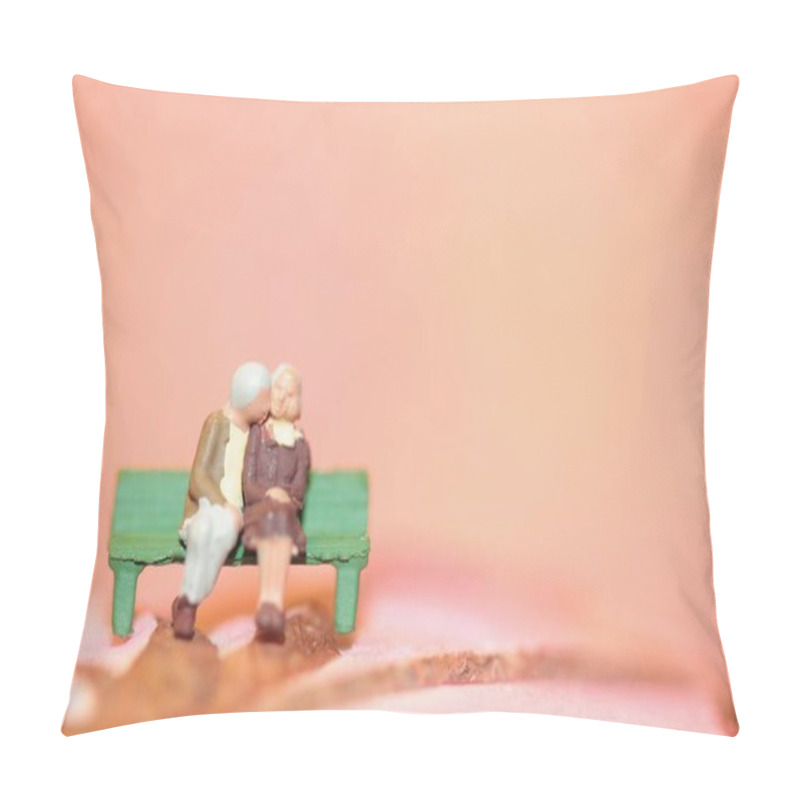 Personality  Miniature Of An Old Couple In Love Sitting On A Bench Pillow Covers