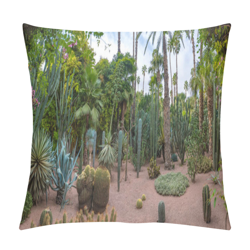 Personality  The Majorelle Garden Is A Botanical Garden And Artist's Landscape Garden In Marrakech, Morocco. Jardin Majorelle Cactus And Tropical Palms. Paradise Inside The Desert Country Pillow Covers