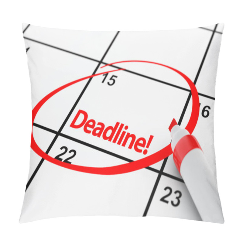 Personality  Deadline Concept. Calendar With Red Marker And Remind Deadline Sign Extreme Closeup. 3d Rendering  Pillow Covers