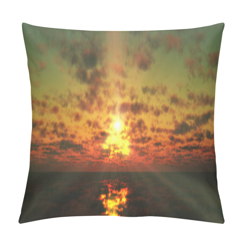 Personality  Sunset Calmly Sea Sun Ray 3d Rendering Illustration Pillow Covers