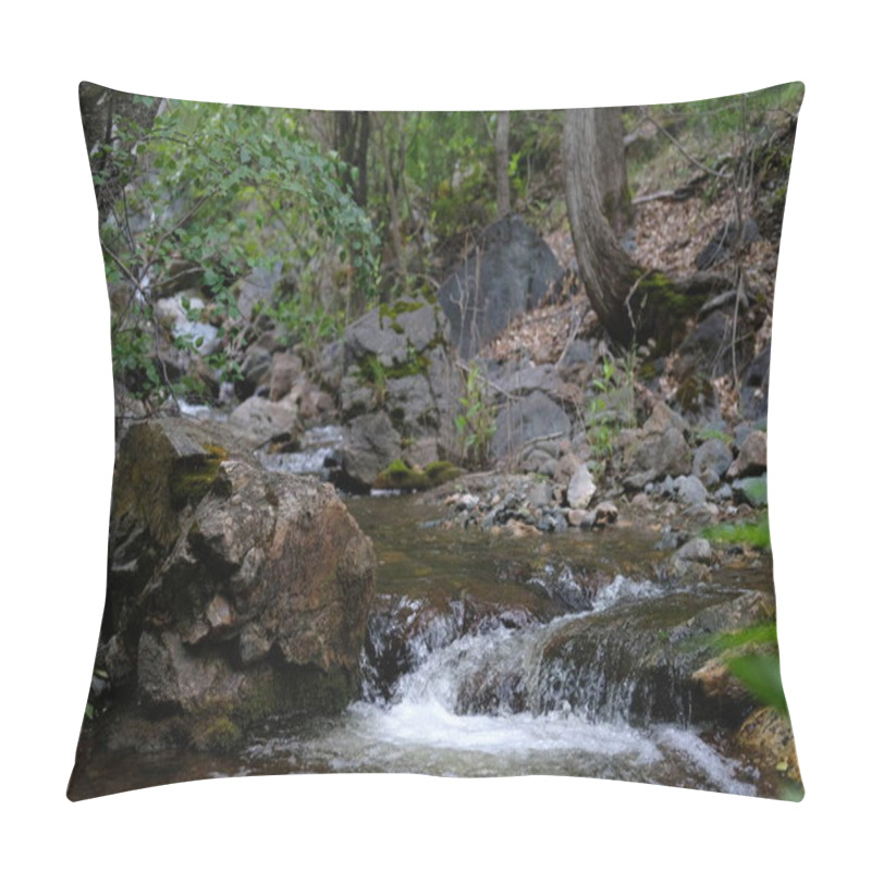 Personality  Nature Of Altai. Waterfall In The Forest. Jets And Splashes Of Water. Big Stones Pillow Covers